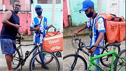Entregador se atrasa com entrega, pois sua bicicleta quebrou, e cliente o presenteia com outra.