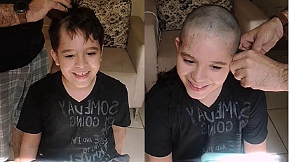 Criança raspa o cabelo para apoiar o amigo que está internado com câncer.