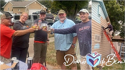 Homem com câncer terminal sonha em pintar sua casa da cor preferida da sua esposa e é surpreendido pela ajuda da comunidade. (Foto: Facebook/Tim Gjoraas)