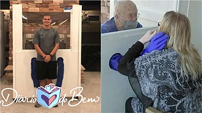 McCain Penrod, de 17 anos criou a cabine do abraço para residentes de asilo poderem matar a saudade da família.